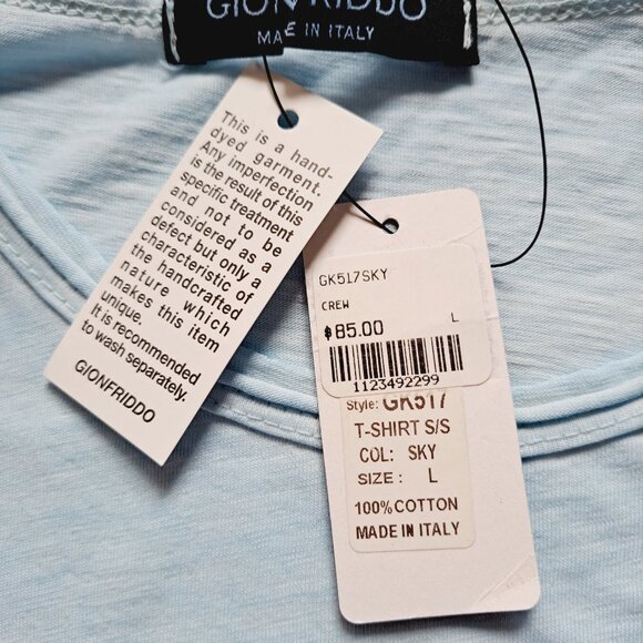 NEW Gionfriddo Men's Italian 100% Cotton Crew Neck Light Blue T-shirt Size L - Picture 8 of 13